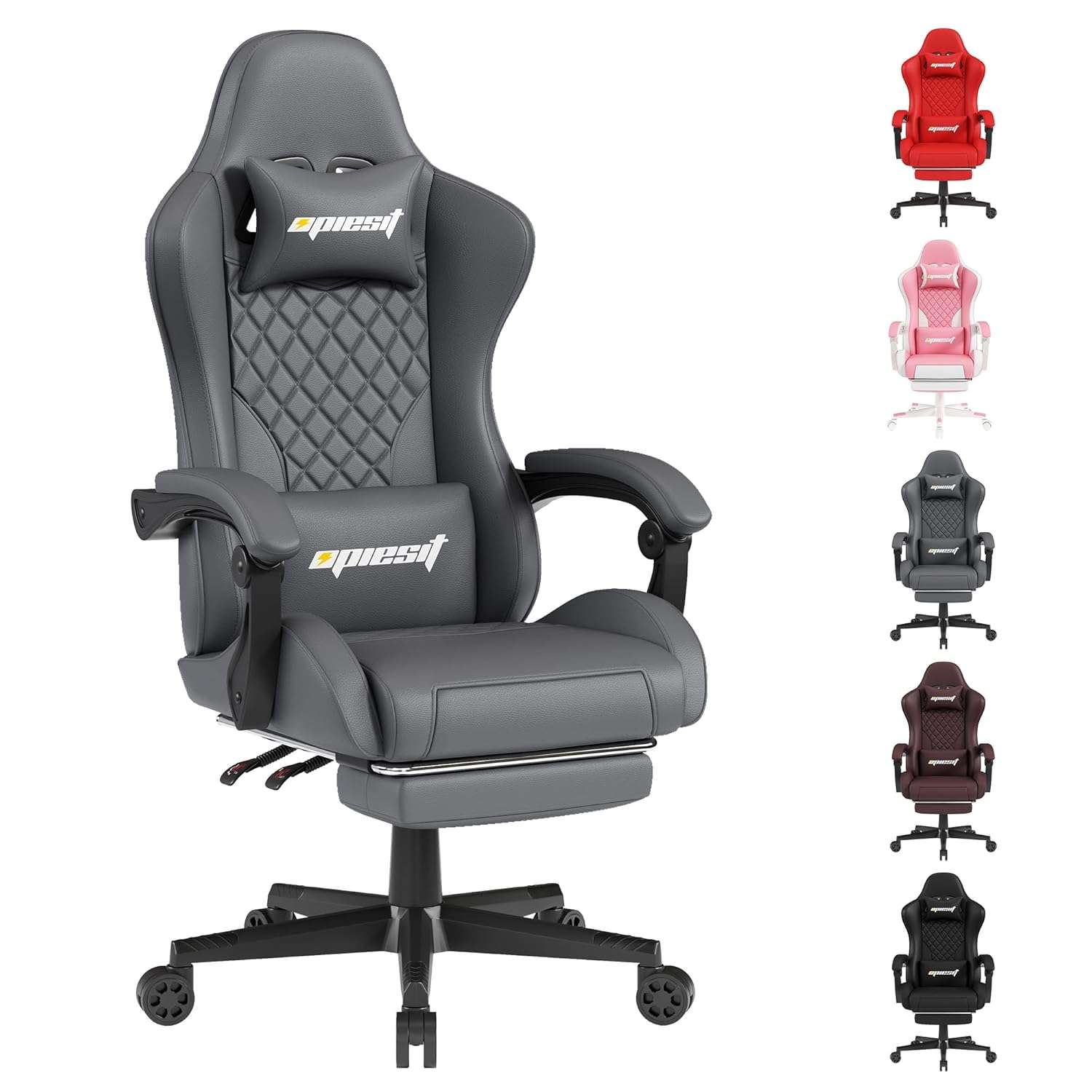 Opiesit Gaming Chair Office Chair with Footrest, Height Adjustable, Ergonomic Computer Chairs with Pocket Spring Cushion, PU Leather,Video Game Chair 360° Swive, Seat Game...