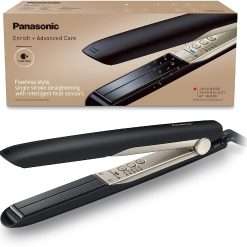 Panasonic EH-HS0E nanoe Hair Straightener for Flawless Style, Single Stroke Straightening with Advanced Smooth Gloss Ceramic Plate, Black/Champagne Gold