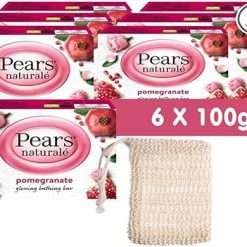 Pears Naturale Pomegranate Soap Bars 100g 6 Pack + 1x Soap Bag