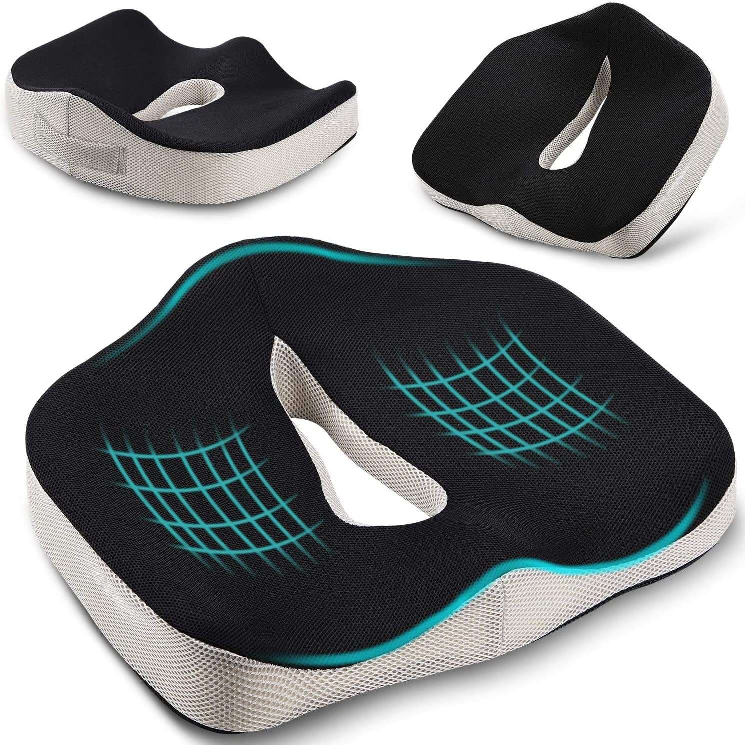 POOTACK Seat Cushion, Memory Foam Office Chair Cushion, Ergonomic Seat Cushion Non-Slip Car Seat Cushions, Cushion Pad Pad for Gamming Chair, Wheelchair, Long Sitting