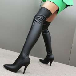 2024 Autumn and Winter New European and American Women's Boots Elastic Over-the-Knee Boots Large Size High Heels Pointed Slimming Boots