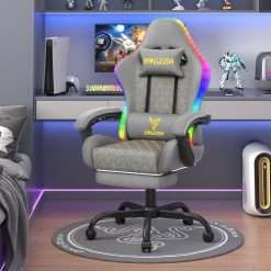 Racingreat Gaming Chair with Led Lights | Ergonomic Racing Style Gamer Chair/High Back, Lumbar Support, Recliner, Footrest (Grey)