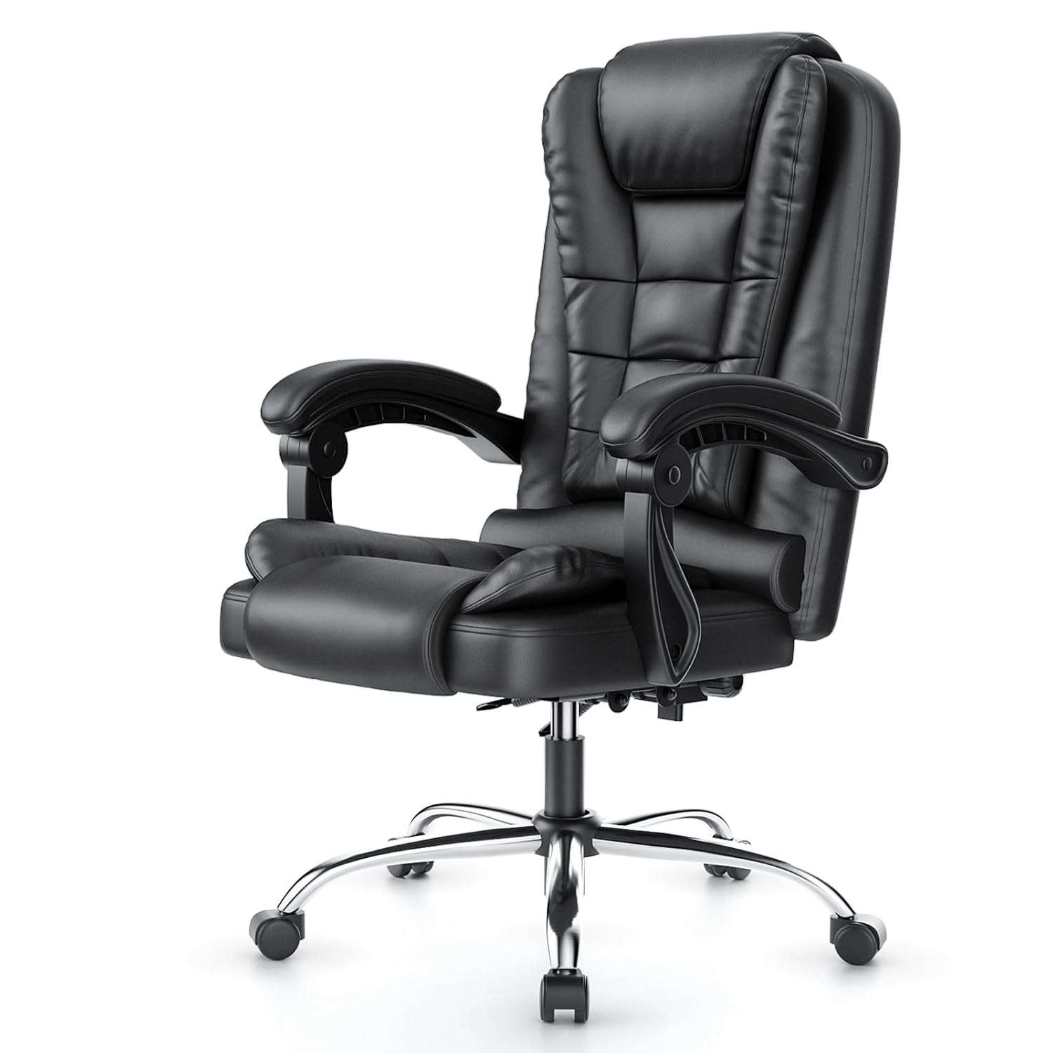 rattantree Executive Office Chair with High Back Large Seat, Durable Ergonomic Recliner PU Leather Computer with Tilt Function, Desk Chair for Office and Home (Black, PU)