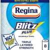 Regina Blitz Plus Household Towel – 8 Rolls per Pack, 80 Sheets Per Roll, 3 Ply, Triple Layered Strength, Household Paper Towels Made with Virgin Pulp, Paper Packaging, FSC...