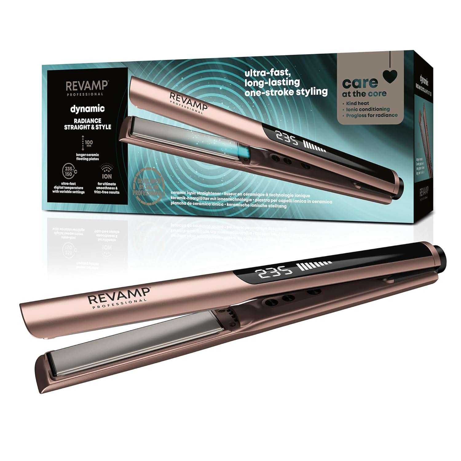 REVAMP Dynamic Radiance Straight & Style Ionic Ceramic Hair Straighteners - Extra-Long Plates for One Stroke Styling, Curved Design for Lasting Waves, Curls - Salon Professional...