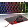 Rewurnth Gaming Keyboard and Mouse Set, UK Layout, RGB Backlit Wired Keyboard, Ergonomic 4-Color LED Gaming Mouse, Large Mousepad, USB Plug & Play for PC, Mac, PS4, Xbox