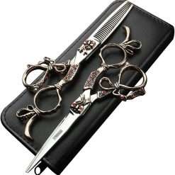 Salon 5.5 inch exquisite high-quality hair scissors hair cut and thinning hair styling tool 440c high hardness stainless steel scissors suit (scissors set)