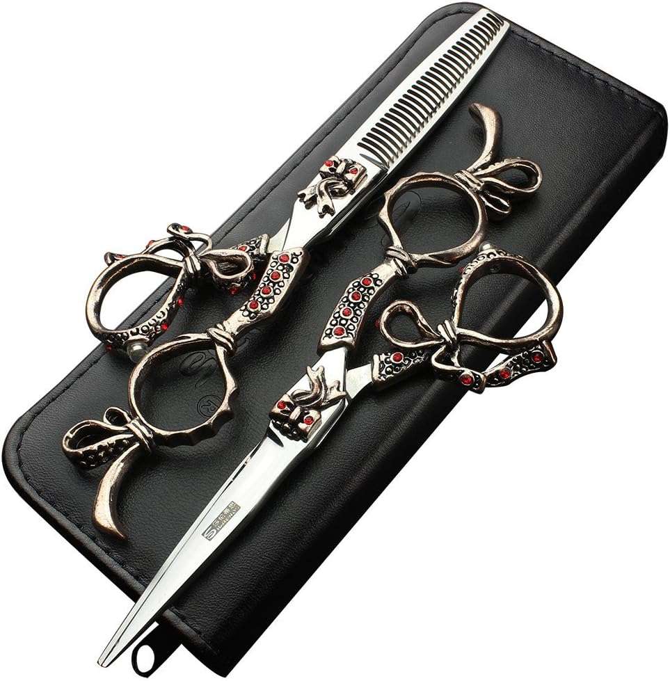 Salon 5.5 inch exquisite high-quality hair scissors hair cut and thinning hair styling tool 440c high hardness stainless steel scissors suit (scissors set)