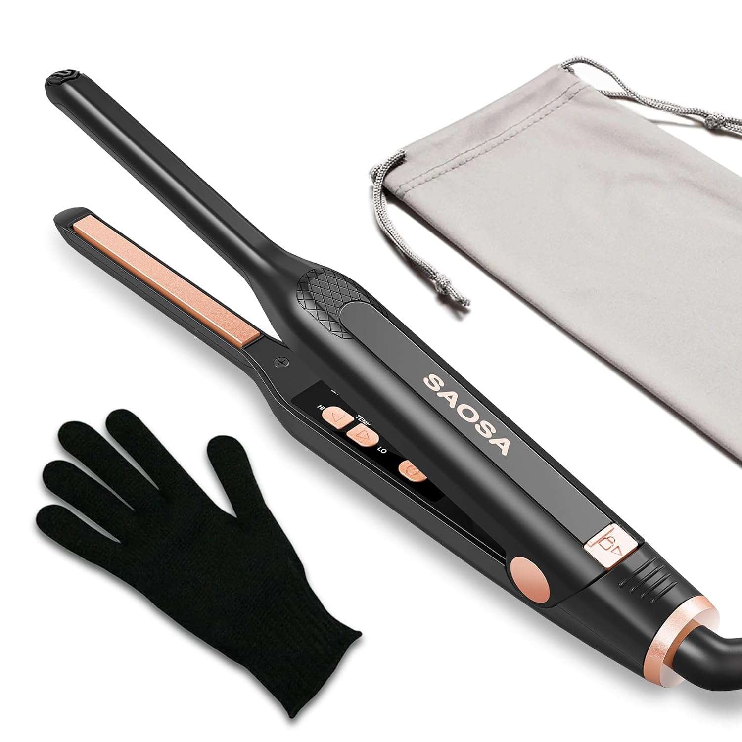 SAOSA Pencil 0.3 Inch Hair Straighteners, Small Straightener and Curler 2 in 1, Thin Ceramic Floating Plate Flat Iron for Women Short Hair, Pixie Cut and Bangs, Auto Shut...