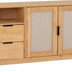 Seconique Corona Rattan 2 Door 2 Drawer Sideboard in Distressed Wax Pine/Rattan Effect