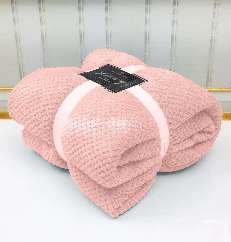 Super Soft Luxury Popcorn Textured Throws Fleece Blanket Sofa Bed Warm Large Settee (Pink, Double:150Cm x 200Cm)