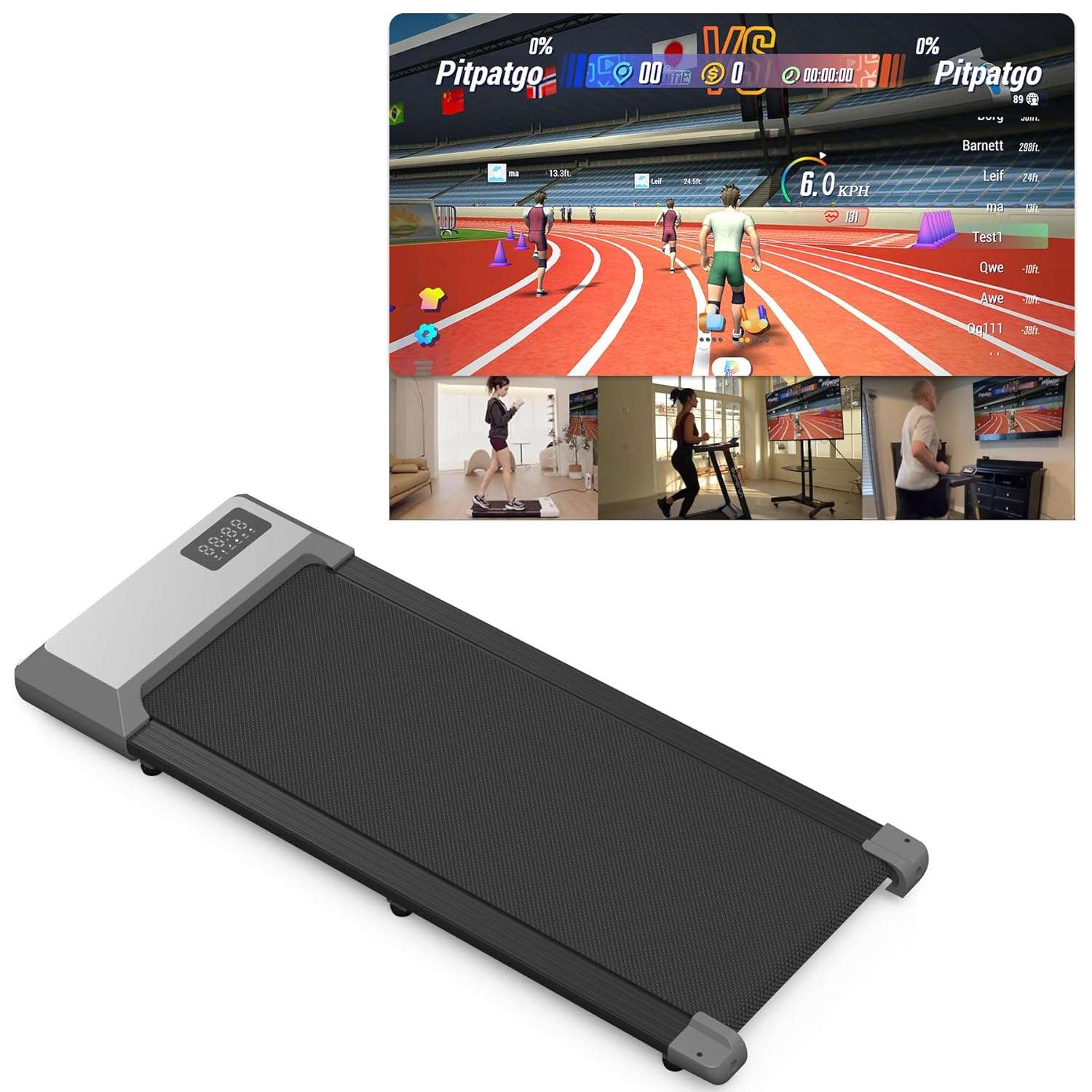 Superun Walking Pad Raceable 2.5HP APP Control Under Desk Treadmill 136KG Capacity Portable Walking Machine for Home with Training Courses and Multi-Runner Races