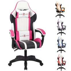T-THREE.Ergonomic Leather Gaming Chair Height Adjustable with Headrest and Lumbar Support(Pink)