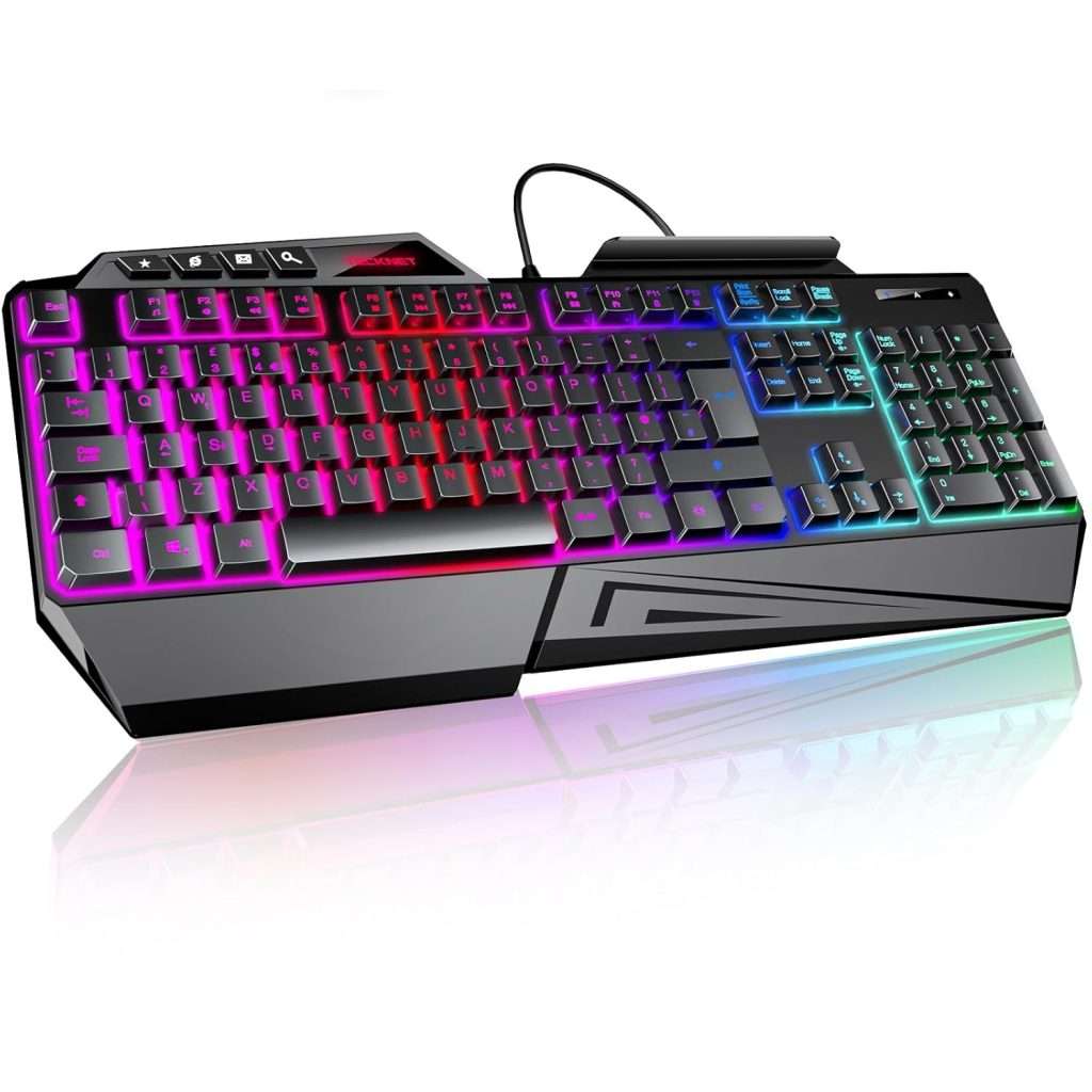 Stepped Keyboard TECKNET Wired Gaming Keyboard, 26-Key Anti-Ghosting RGB Keyboard ...