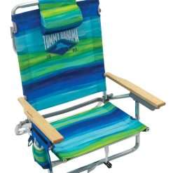 Tommy Bahama 5-Position Classic Lay Flat Folding Backpack Beach Chair, Blue and Green Stripe, 23" x 25.25" x 31.5"