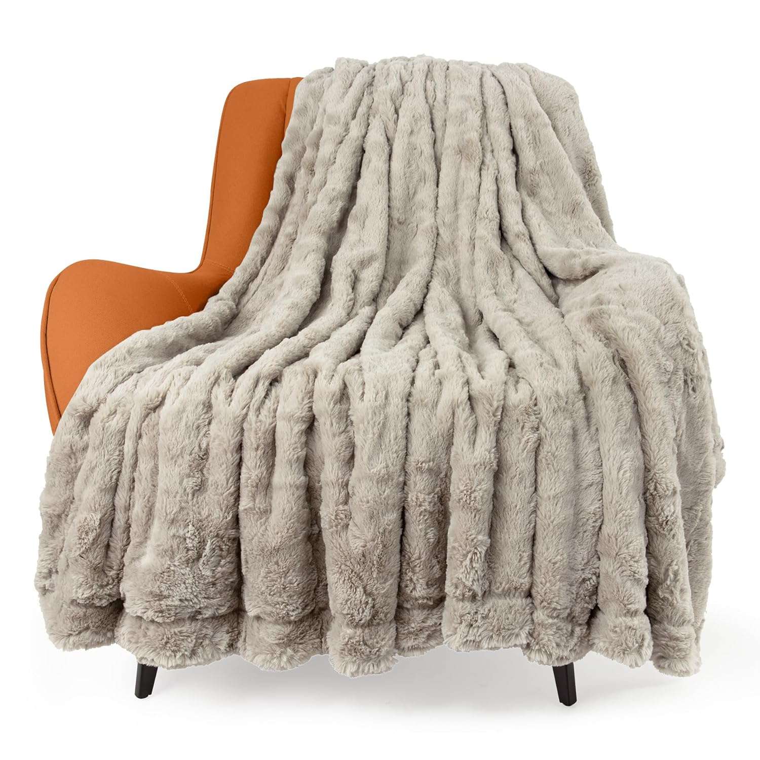 TOONOW Faux Fur Luxury Throw Blanket,Double Side Soft Fluffy Shaggy Fuzzy Blanket for Couch Sofa Bed (Pumice Stone, Throw)
