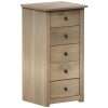 Vida Designs Panama 5 Drawer Narrow Chest In Natural Wax Oak Solid Pine Bedroom Furniture