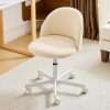 VINGLI Creamy Beige Contemporary Small Armless Cute Desk Chair, Comfy Home Office Computer Task Chair with Wheels, Lumbar Support, Adjustable Height, Silent Wheels, 360-Degree...