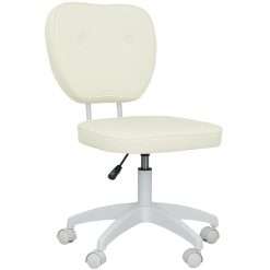 Vinsetto Cute Armless Office Chair, Small PU Leather Computer Desk Chair with Adjustable Height, Swivel Wheels, Mid Back, Cream White