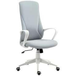 Vinsetto High Back Office Chair, Fabric Desk Chair with Armrests, Adjustable Height, Swivel Wheels, Light Grey