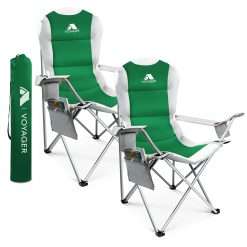 VOYAGER 2 Pack Outdoor Camping Chair Set,120kg Capacity, 3.3kg Per Chair, Waterproof Folding Chairs with Cup Holder & Side Pockets, Portable Chairs for Garden, Fishing, Picnic...