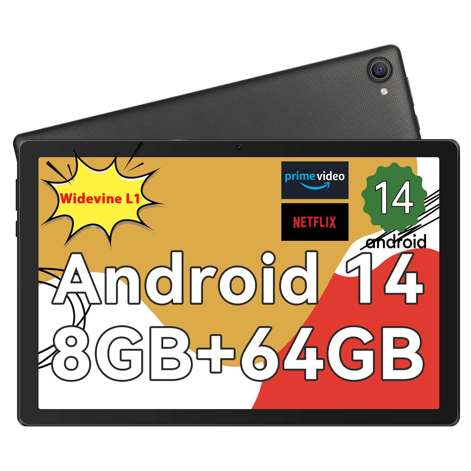 Whitedeer Tablet 10 inch Octa-Core Processor Android 14 Tablet, Face ID丨OTG, 8GB+64GB/1TB TF, 1280*800丨5G WiFi丨BT5.3丨Tab PC with Dual Camera 5MP+8MP, Support Split-Screen,...
