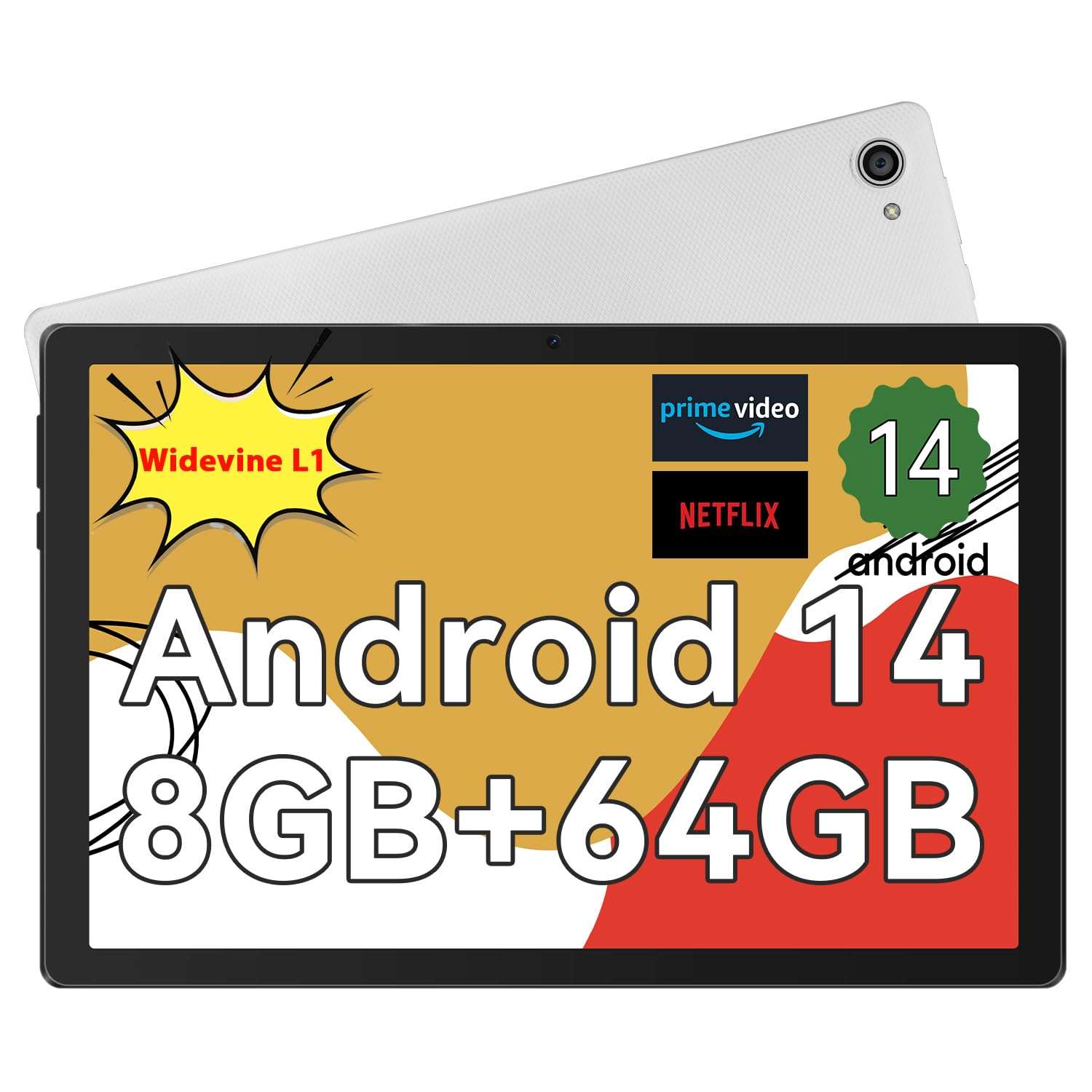 Whitedeer Tablet 10 inch Octa-Core Processor Android 14 Tablet, Face ID丨OTG, 8GB+64GB/1TB TF, 1280*800丨5G WiFi丨BT5.3丨Tab PC with Dual Camera 5MP+8MP, Support Split-Screen,...