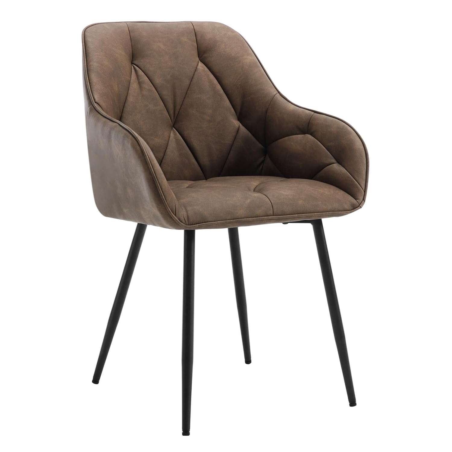 WOLTU Dining Chair Kitchen Chair Upholstered Living Room Chairs with Backrest, Armrests, Metal Legs, Ergonomic Chairs for Lounge, Office, Dressing Table, Faux Leather, Dark Brown