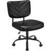Yaheetech Office Desk Chair with Wheels, Height Adjustable Swivel Vanity Modern Armless Chair with Back Support and PU Leather for Home Bedroom, Black
