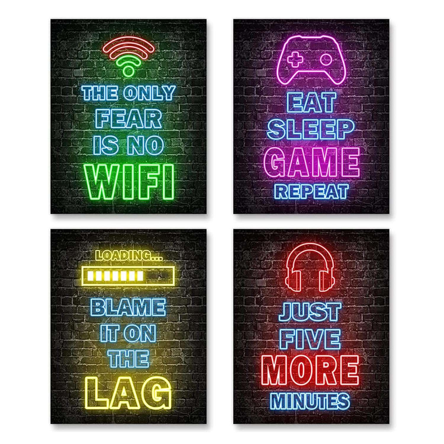 YEVON Gaming Posters Wall Art Set of 4 – Neon Gaming Room Decor for Boys Bedroom – 8×10 inch Unframed Canvas Posters for Teen Bedroom Accessories – Wall Decoration for Boys...