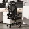 ZZH Ergonomic Office chair with Adjustable Lumbar support & Headrest, Mesh Home Computer Desk chair with Flip-Up Arms, 360° Wheels and Height Adjustment, Black