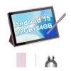10" Android 15 Tablet, 12(4+8Expand) GB RAM+64GB ROM, 2+8MP Dual Camera, 6000mAh Battery (Tablet+case+Stylus) (Pink)