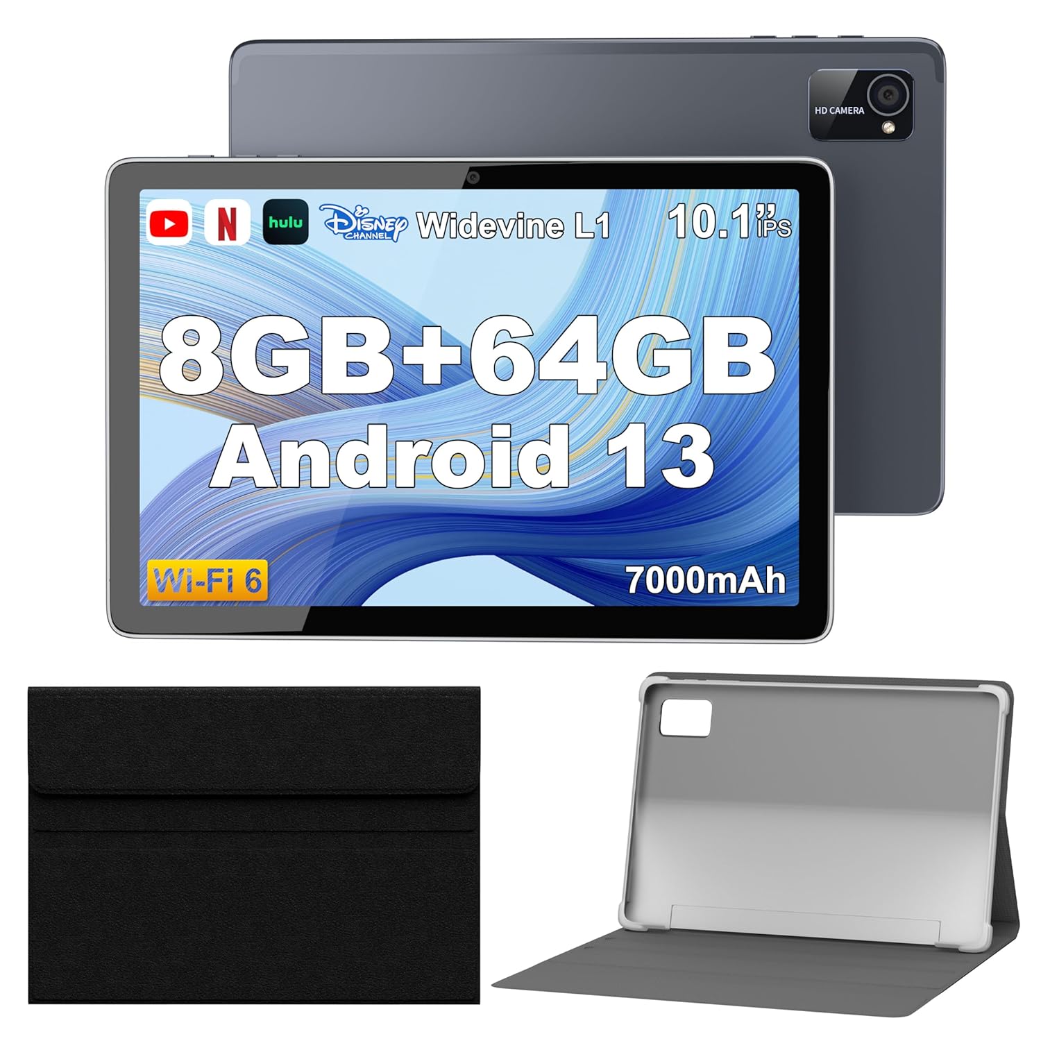 Android Tablet, 10 Inch Tablets with Protective Case, Octa-Core Processor, 5.0MP Front+8.0MP Rear Camera, 7000mAh Bluetooth IPS Tablets, Wi-Fi Tablet