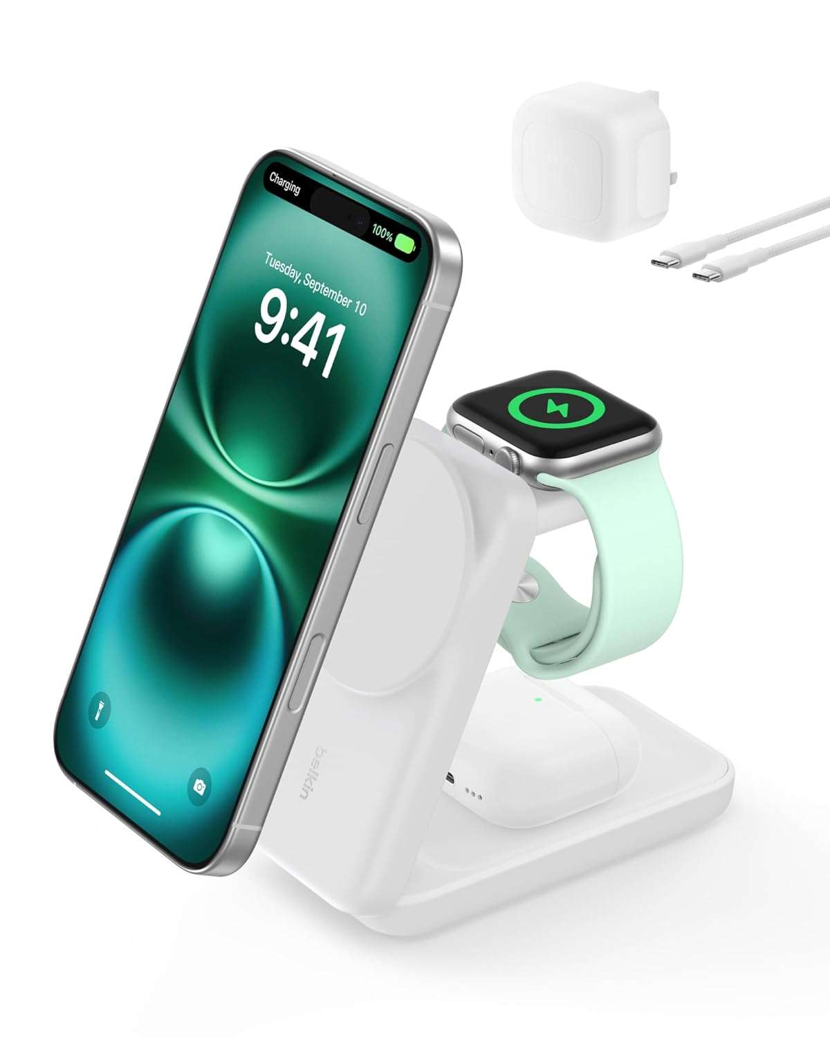 Belkin UltraCharge Magnetic Wireless Charger 25W, 3-in-1 Qi2.2 Certified MagSafe Compatible Fast Charger, Charging Station for iPhone 17, Air, Apple Watch, AirPods, Pixelsnap...