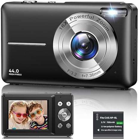 Digital Camera 1080P, 44MP FHD Compact Digital Camera, 16X Digital Zoom Portable Photo Camera with 2.4" LCD Screen, 1 Battery, Vlogging Camera for Kids, Beginners, Teens,...