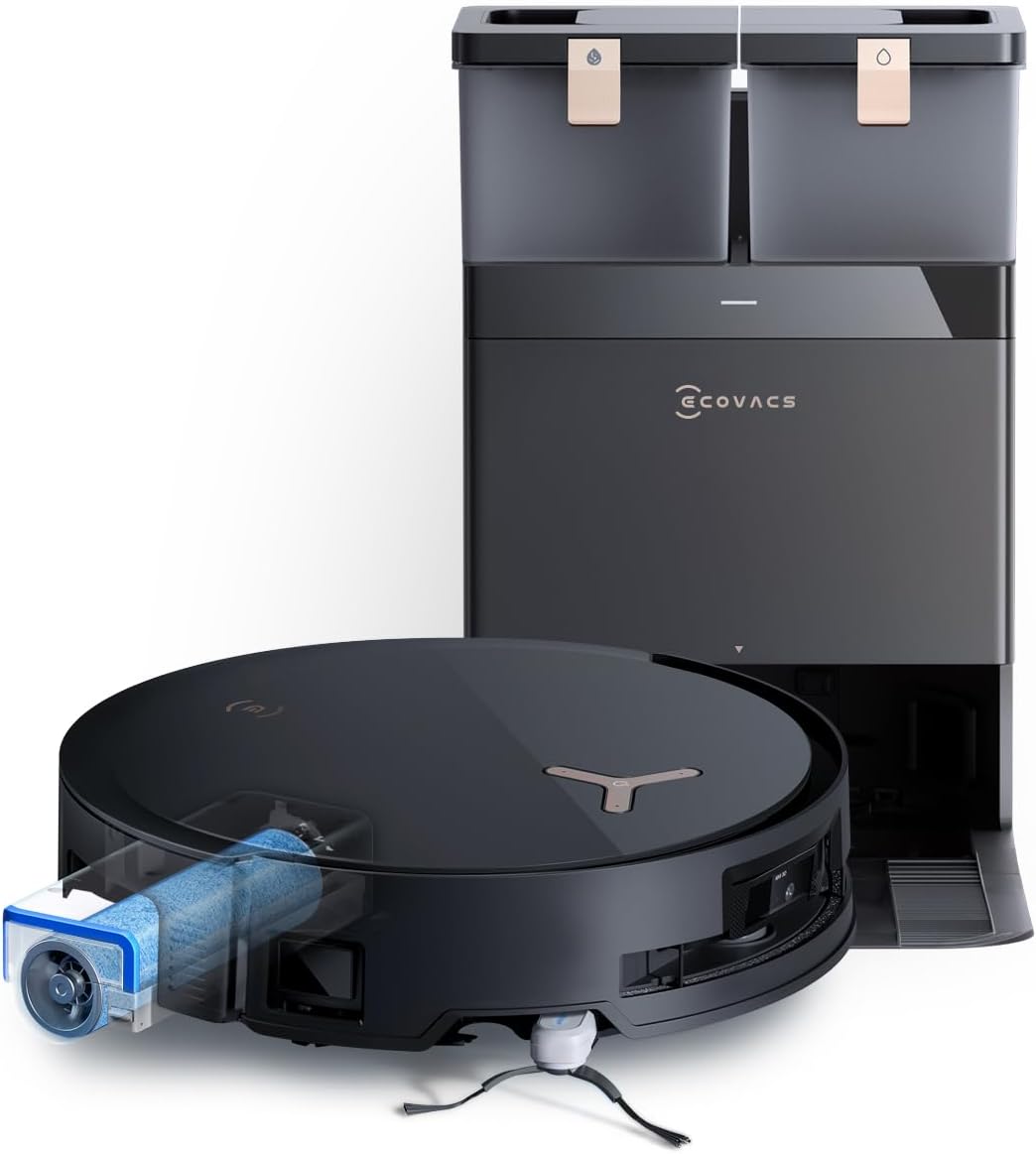 ECOVACS DEEBOT X8 PRO OMNI Robot Vacuum and Mop, 18000Pa, OZMO ROLLER Instant Self-Washing Mopping, 40-75℃ Hot Water Mop Washing, Auto Cleaning Solution Adding, Hot Air-Drying,...