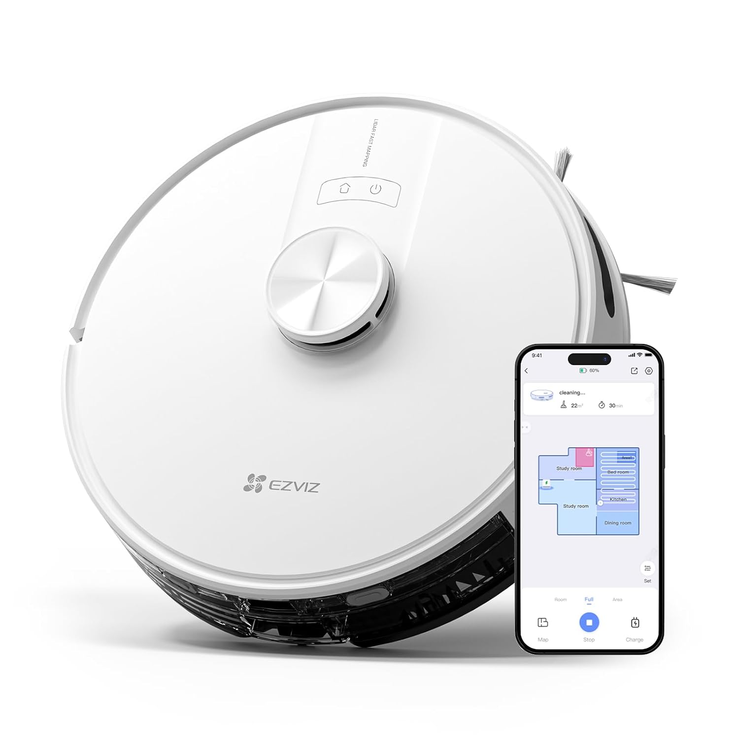 EZVIZ RE4 Robot Vacuum & Mop Cleaner - 4000 Pa Suction, LDS LiDAR Navigation, Carpet Booster, Self-Charging, cleans 300㎡, Drop-Sensing, Wi-Fi APP Control, Alexa/Google...
