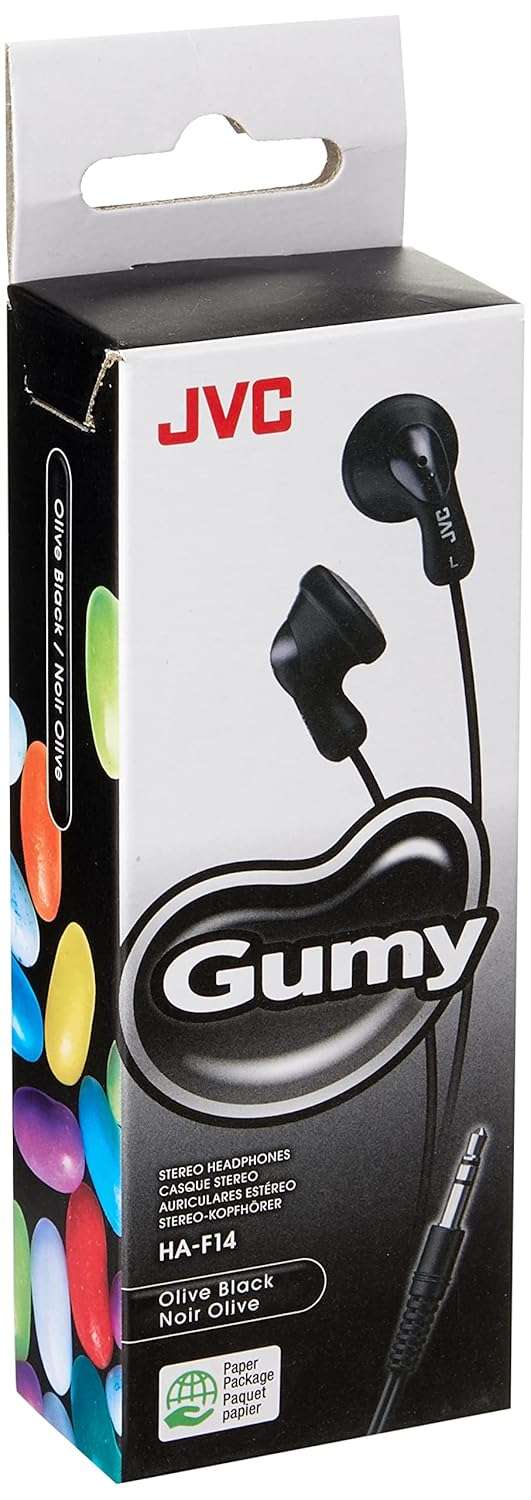 JVC Gumy In-Ear Wired Headphones Earphones Compatible with iPod, iPhone, Samsung - Black