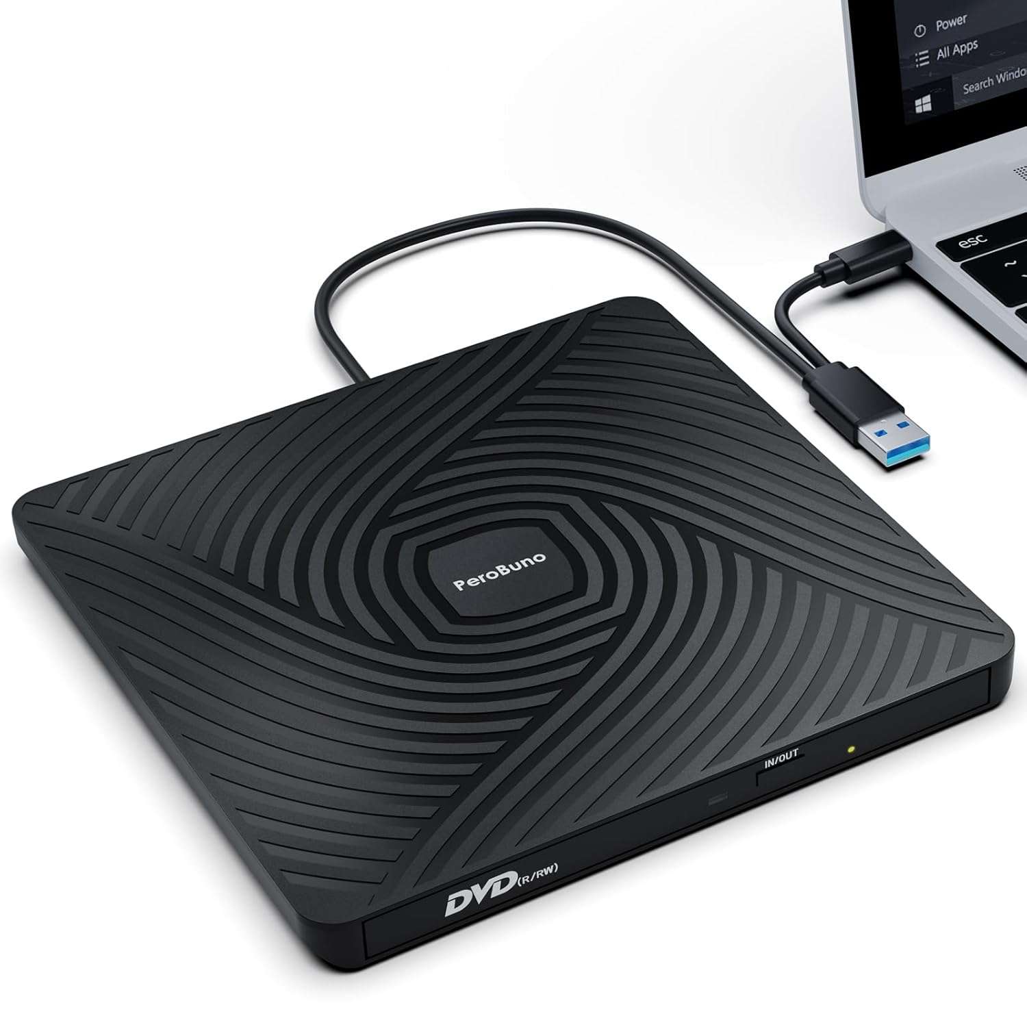 PeroBuno External CD DVD Drive, USB 3.0 Type-C Optical Drive, 0.5-inch ...