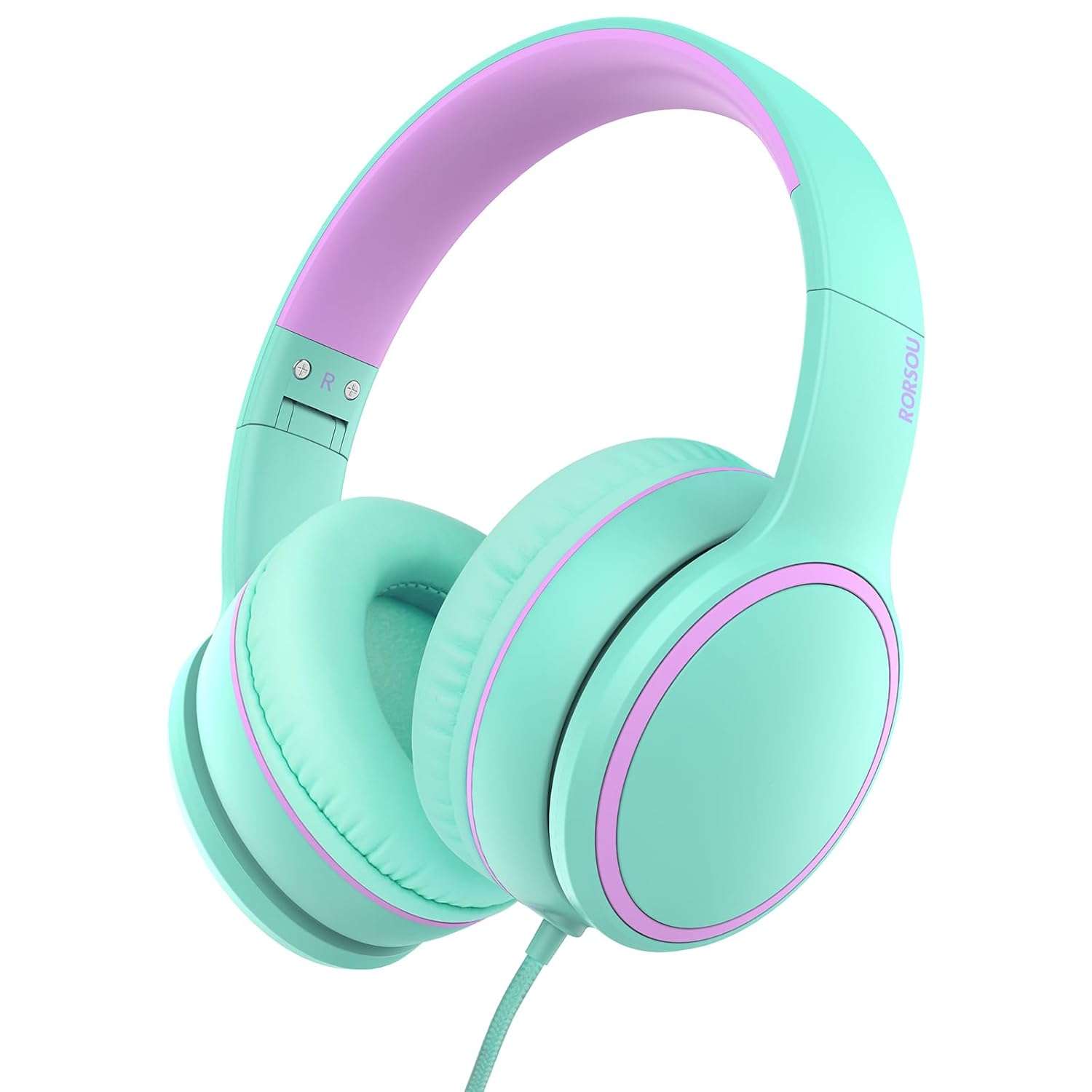 RORSOU R10 Over-Ear Headphones with Microphone, Lightweight Folding Stereo Bass Headset with 1.5M No-Tangle Cord, Portable Wired Headphones for Smartphone Tablet Computer MP3 /...