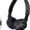 Sony MDR-ZX110AP Wired Overhead Headphones with Microphone, Neodymium Dynamic Drivers, Swivel Fold Design - Black