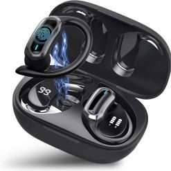 Wireless Earbuds Bluetooth Headphones, Bluetooth 5.3 Stereo Over Ear Buds,Noise Cancelling Mic, IPX7 Waterproof Headset for Workout/Running,Black