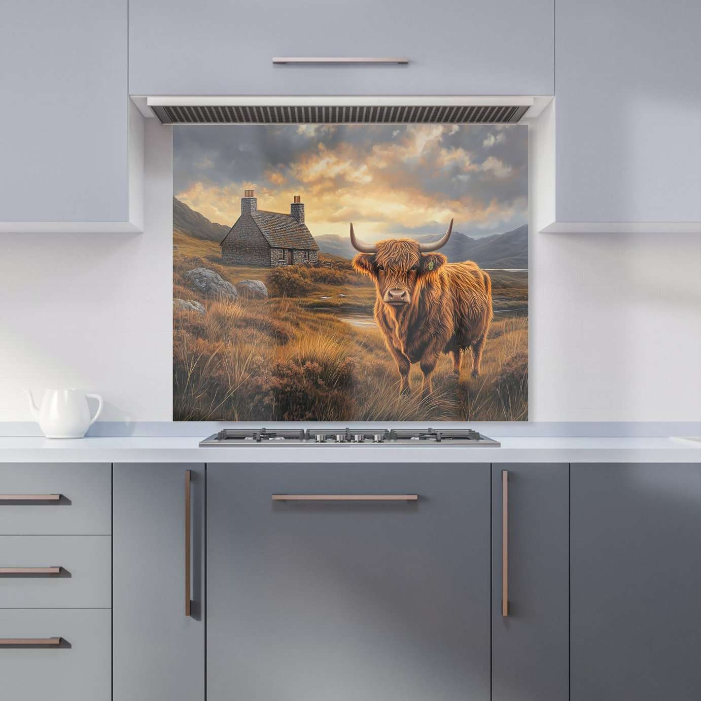WRT Cow Cottage Multicolour Kitchen Splashback - W900xH750mm